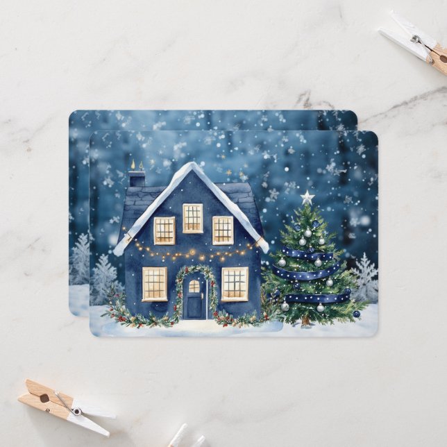 Blue Christmas Snow Winter Scene House (Fram/Back In Situ)