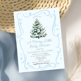 Blue Christmas Tree A Merry Little Baby Shower Inbjudningar