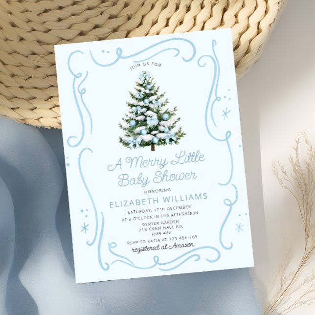 Blue Christmas Tree A Merry Little Baby Shower Inbjudningar (Skapare uppladdad)