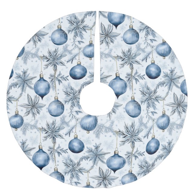 Blue Christmas Tree Ornaments Pattern Julgransmatta Borstad Polyester (Framsidan)