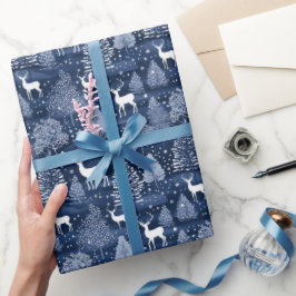 Blue Christmas Winter Forest Reindeer Holiday Presentpapper