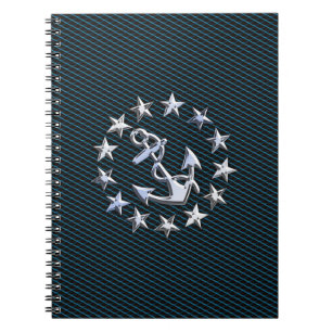 Blue Chrome Stil Yacht Flagga on Grille Print Anteckningsbok