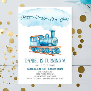 Blue Chugga Choo Choo Tåg Födelsedagsfest Inbjudningar