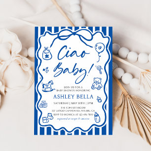 Blue Ciao Baby Whimsical Italy Baby Shower Inbjudningar