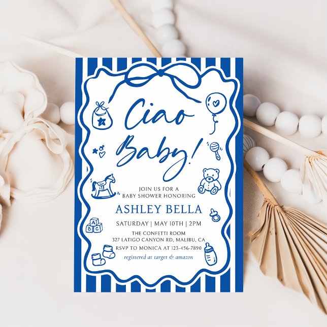 Blue Ciao Baby Whimsical Italy Baby Shower Inbjudningar (Skapare uppladdad)