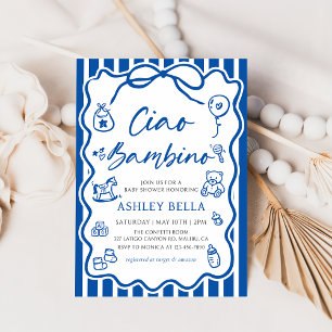 Blue Ciao Bambino Whimsical Italy Baby Shower Inbjudningar