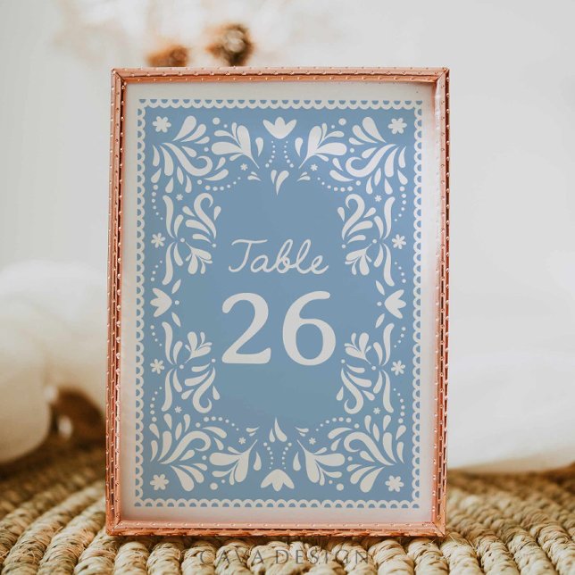 Blue Cielito Lindo Papel Picado Baby Shower Bordsnummer (Blue Papel Picado Cielito Lindo Baby Shower Table Number)