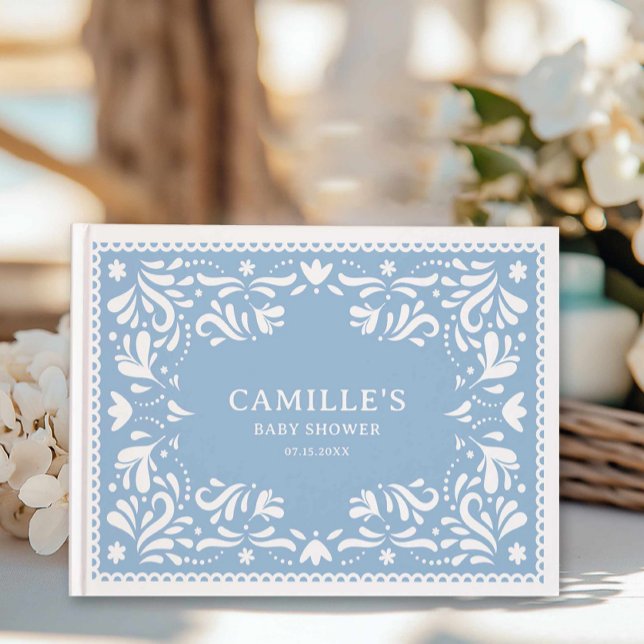 Blue Cielito Lindo Papel Picado Baby Shower Gästböcker (Blue Papel Picado Baby shower Guest Book)
