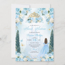 Blue Cinderella Fairytale Princess Sweet sixteen Inbjudningar
