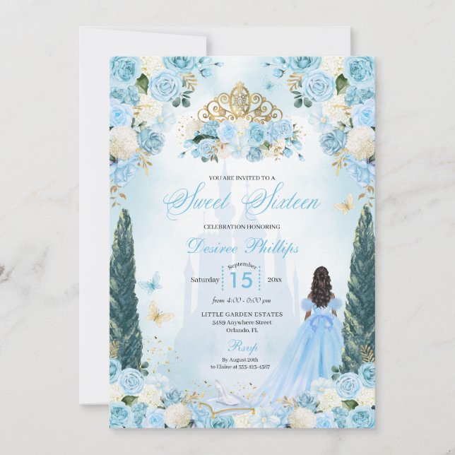 Blue Cinderella Fairytale Princess Sweet sixteen Inbjudningar (Framsida)