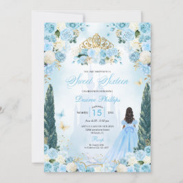 Blue Cinderella Fairytale Princess Sweet sixteen Inbjudningar