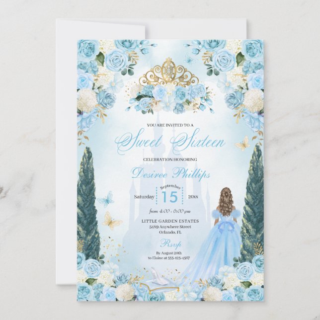 Blue Cinderella Fairytale Princess Sweet sixteen Inbjudningar (Framsida)