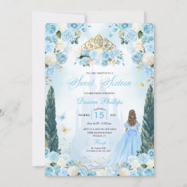 Blue Cinderella Fairytale Princess Sweet sixteen Inbjudningar