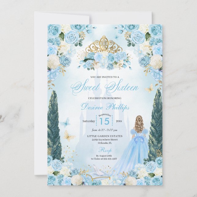 Blue Cinderella Fairytale Princess Sweet sixteen Inbjudningar (Framsida)