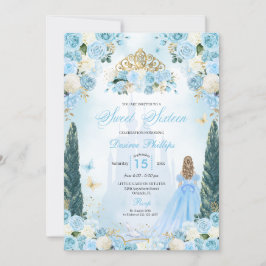 Blue Cinderella Fairytale Princess Sweet sixteen Inbjudningar