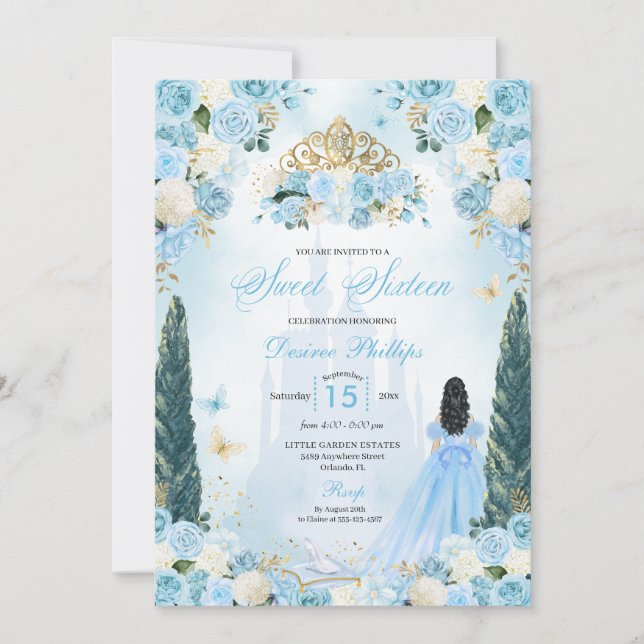 Blue Cinderella Fairytale Princess Sweet sixteen Inbjudningar (Framsida)