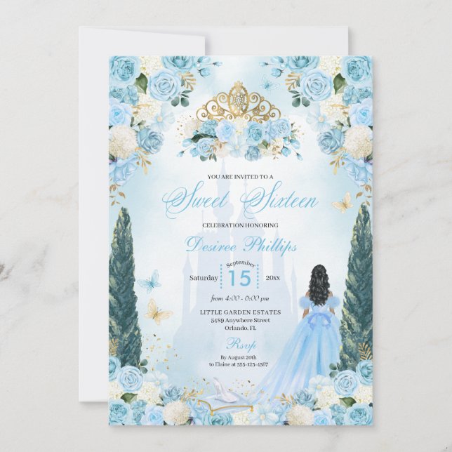 Blue Cinderella Fairytale Princess Sweet sixteen Inbjudningar (Framsida)