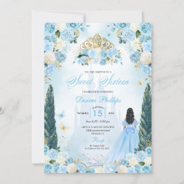 Blue Cinderella Fairytale Princess Sweet sixteen Inbjudningar