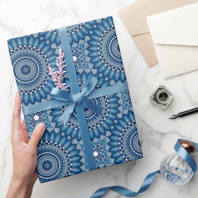 Blue Circle Mandala Wrapping Papper Lakan Presentpapper (Gifting)