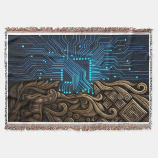 Blue Circuitry on Tribal Wood Filt