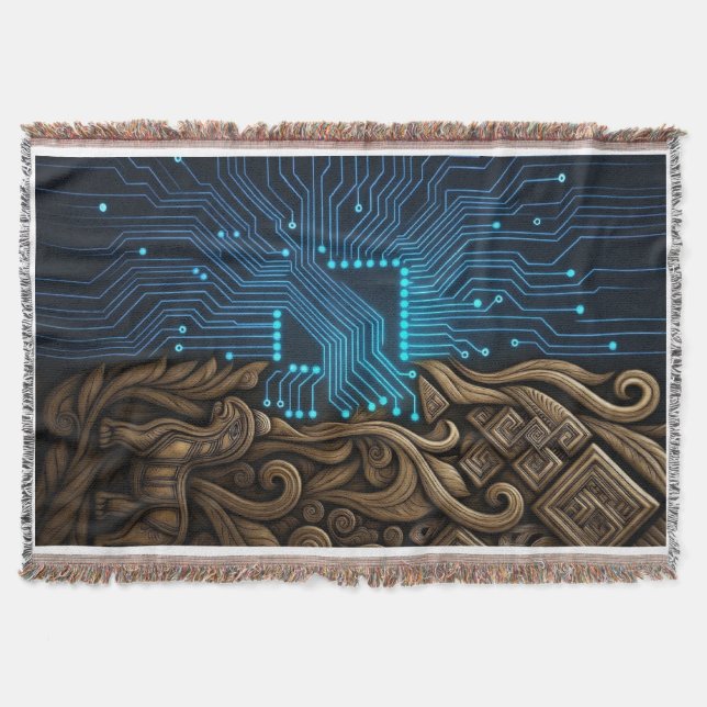 Blue Circuitry on Tribal Wood Filt (Framsidan)