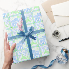 Blue Circus Baby Shower Mönster Personlig Presentpapper