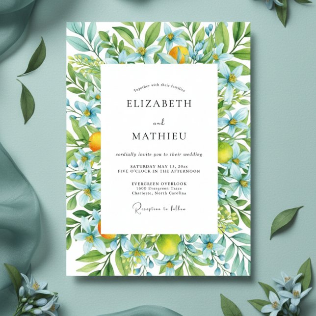 Blue Citrus Floral Whimsy Wedding Inbjudningar (Skapare uppladdad)
