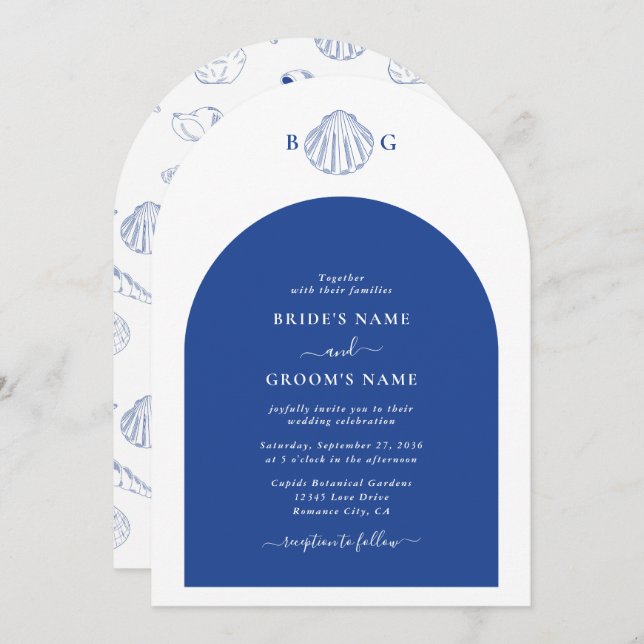 Blue Clam Seashells Coastal Seaside Beach Wedding  Inbjudningar (Fram/baksida)