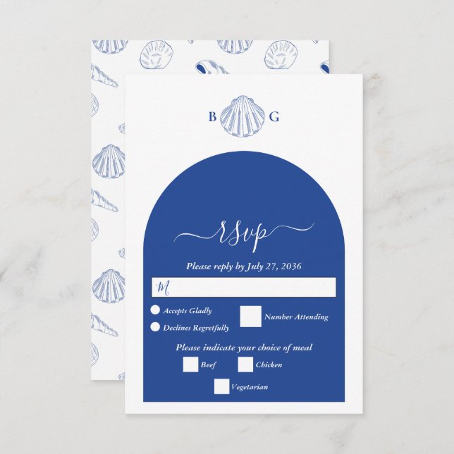 Blue Clam Seashells Coastal Seaside Beach Wedding OSA Kort (Fram/baksida)