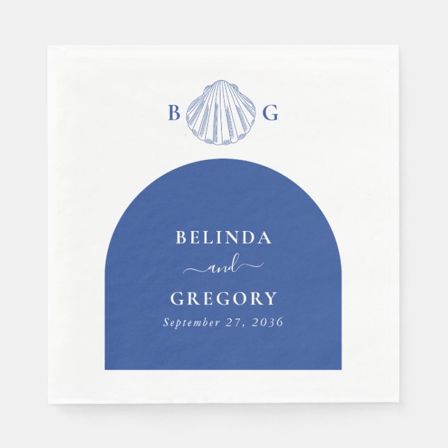 Blue Clam Seashells Coastal Seaside Beach Wedding Pappersservett (Framsidan)