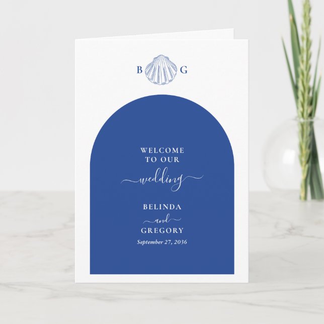 Blue Clam Seashells Wedding Order of Service Program (Framsida)