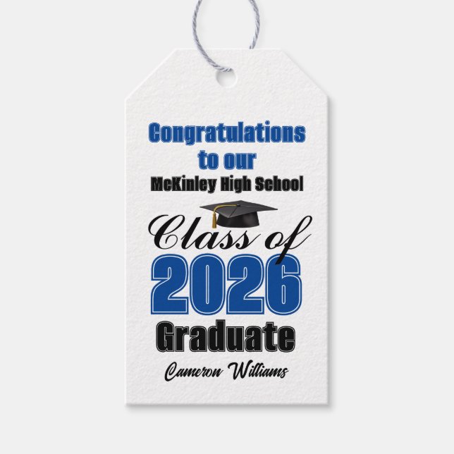 Blue Class of 2026 Graduation Party Custom Presentetikett (Framsidan)