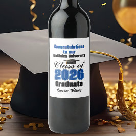 Blue Class of 2026 Graduation Party Custom Vinflaska Etikett