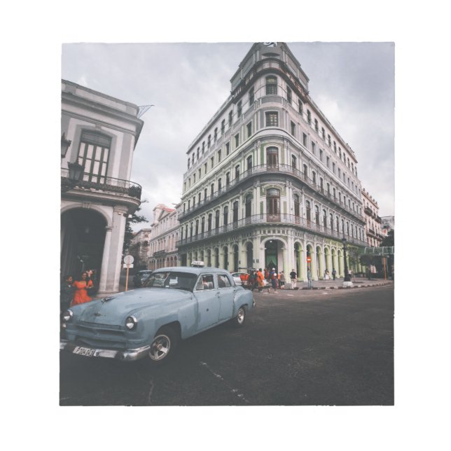 Blue Classic Vintage bil Cityscape Anteckningsblock (Framsida)