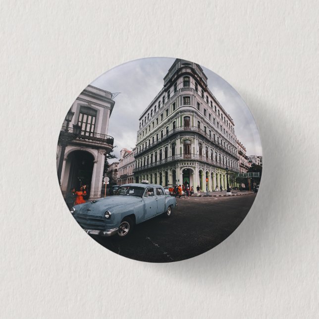 Blue Classic Vintage bil Cityscape Knapp (Framsida)