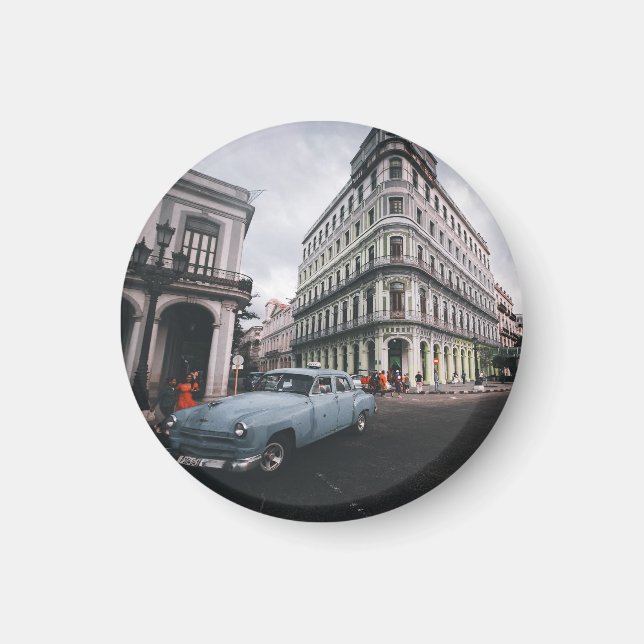 Blue Classic Vintage bil Cityscape Magnet (Framsidan)