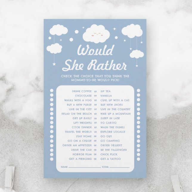 Blue Cloud 9 Baby Shower Game, skulle hon hellre ä (Skapare uppladdad)