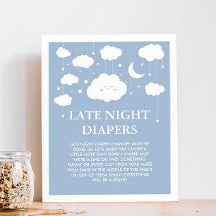 Blue Cloud Baby Shower Late Night Diaper Game Poster