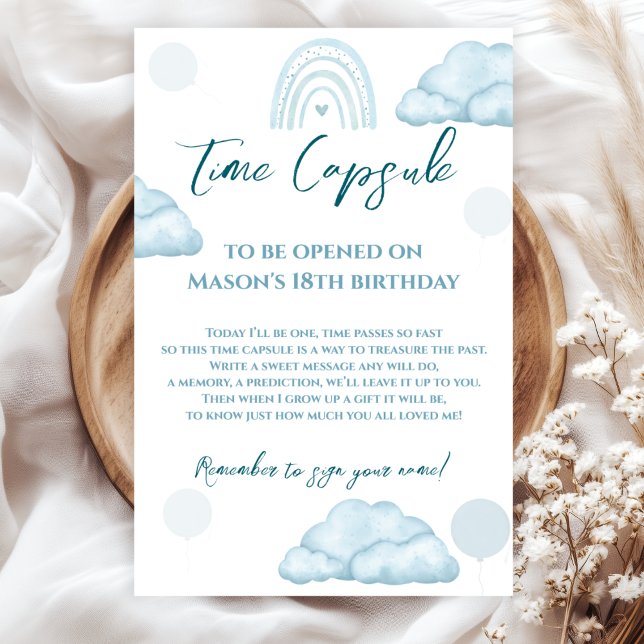 Blue Cloud Boho Time Capsule First Birthday Poster (Skapare uppladdad)