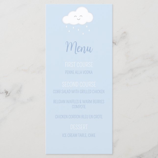 Blue Cloud Boy Shower Menu Meny (Framsida)