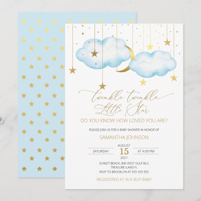 Blue Cloud Twinkle Twinkle Little Star-inbjudan Inbjudningar (Fram/baksida)