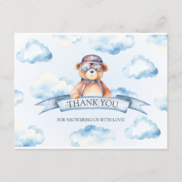 Blue Cloud Vintage Boy Bear Baby Shower Vykort