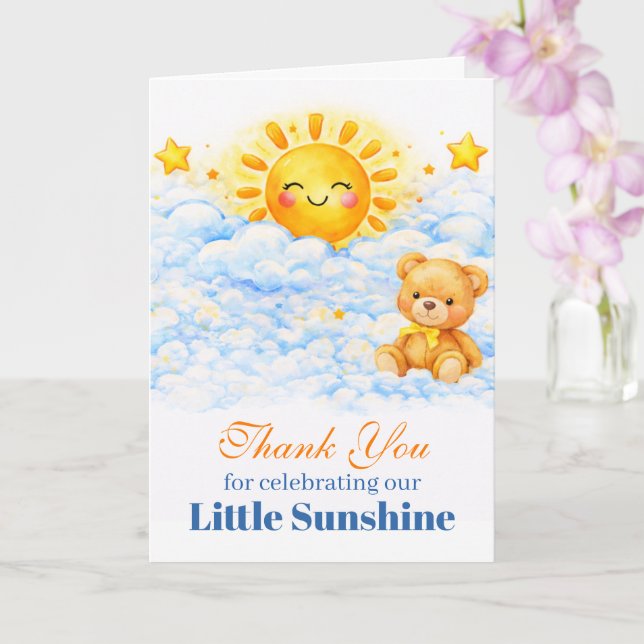 Blue Clouds Bear Baby Shower Thank You Card Kort (Orkide)