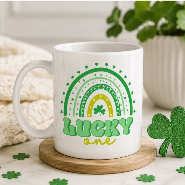 Blue Clover & Rainbow Lucky One Första födelsedag  Kaffemugg (Blue Clover & Rainbow Lucky One First Birthday Coffee Mug)