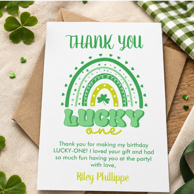 Blue Clover & Rainbow Lucky One Första födelsedag  Tack Kort (Blue Clover & Rainbow Lucky One First Birthday Thank You Card)
