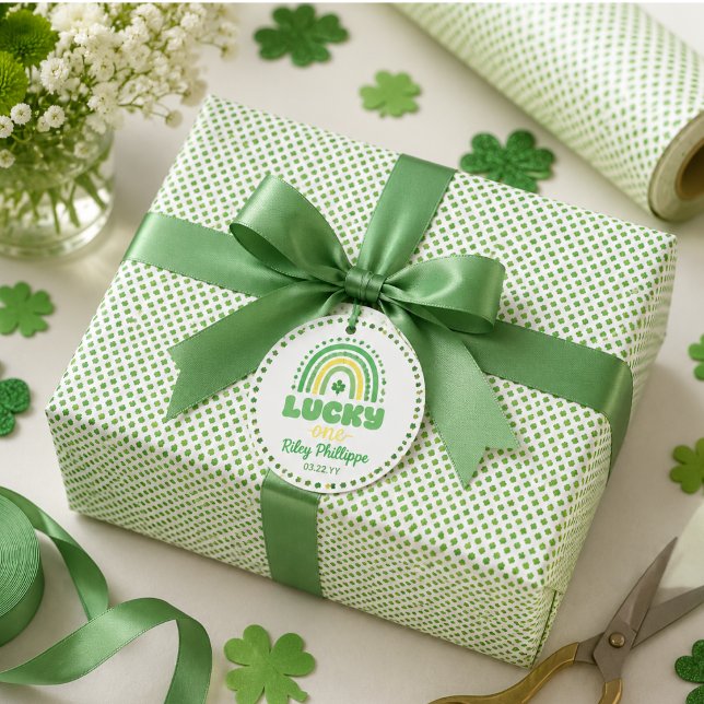 Blue Clover & Rainbow Lucky One Första födelsedage Presentpapper (Blue Clover & Rainbow Lucky One First Birthday Wrapping Paper)