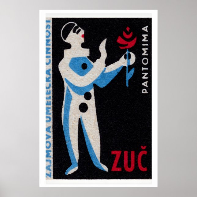 Blue Clown Red Rose - Matchbox Print - Czech Wall Poster (Framsidan)