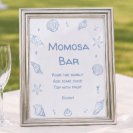 Blue Coastal Beach Baby Shower Momosa Pub Poster