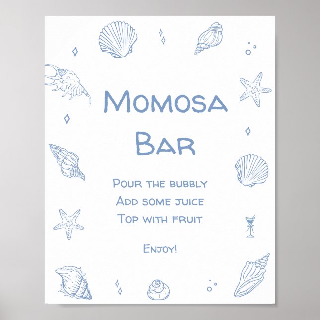 Blue Coastal Beach Baby Shower Momosa Pub Poster (Framsidan)