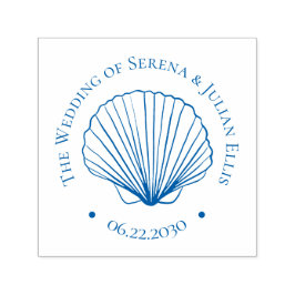 Blue Coastal Elegant Seashell Wedding Monogram Självfärgande Stämpel